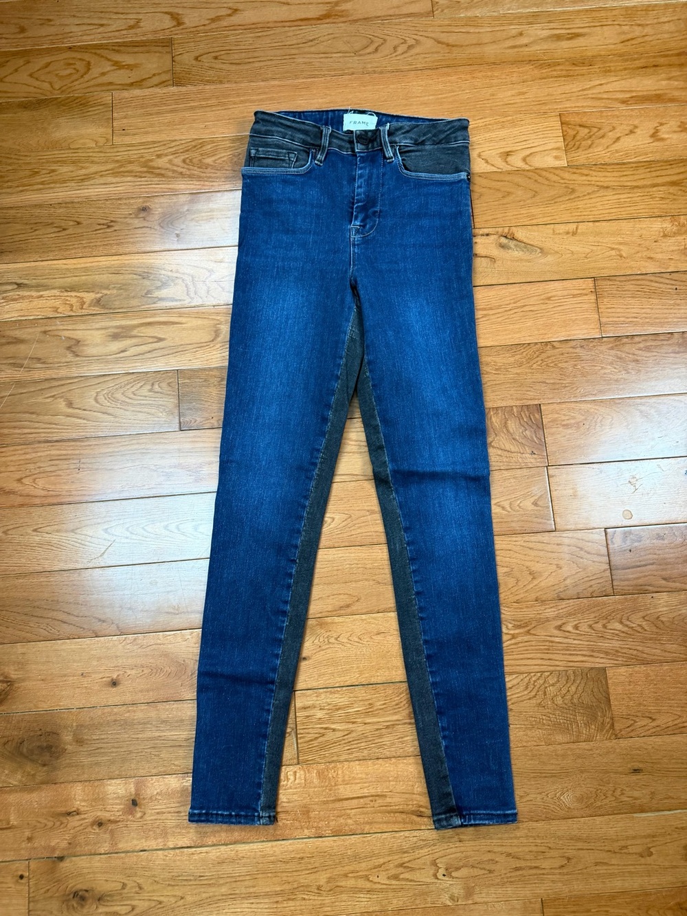 Frame Denim Le One Skinny Two-Tone High Waist Stretch Jeans